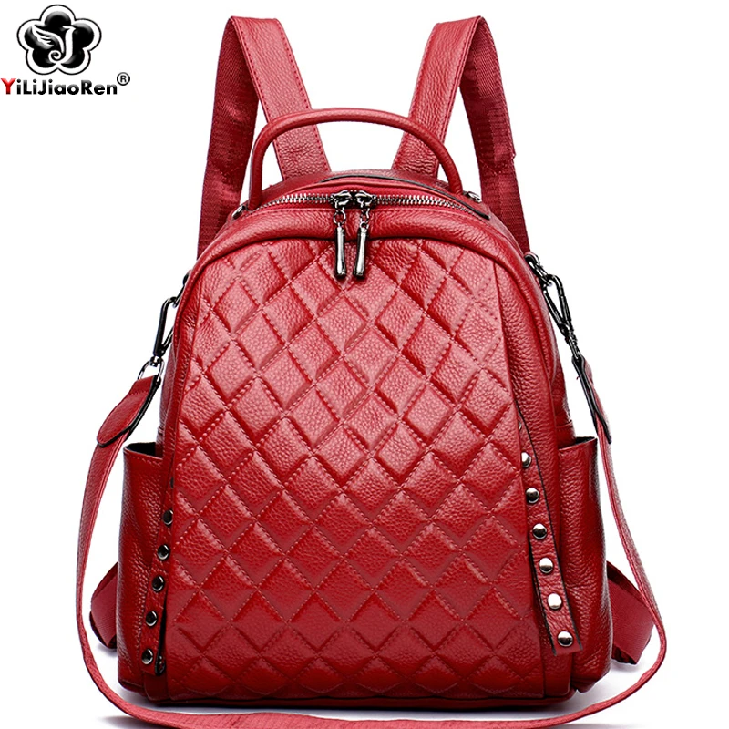 Luxury Bags Leather - ของแท้หนัง Rucksack ผู้หญิงไหล่กระเป๋าออกแบบกระเป๋าเป้สะพายหลังลายสก๊อตหญิงขนาดใหญ่ความจุกระเป๋าโรงเรียนสําหรับวัยรุ่น