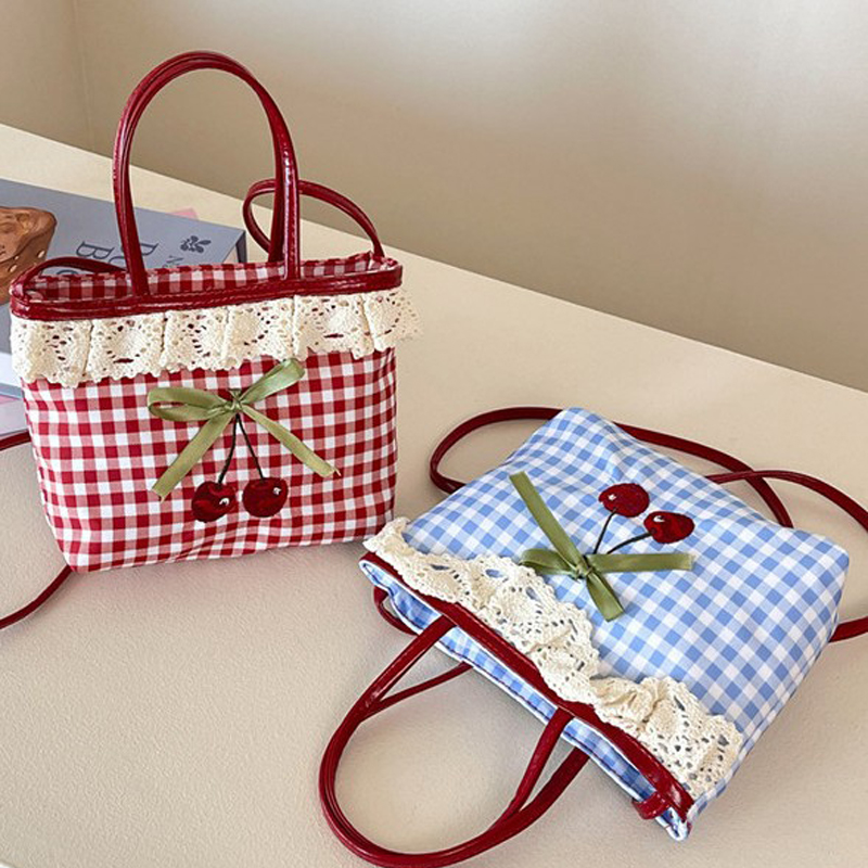 Luxury Zipper Bags - กระเป๋าสะพายสุภาพสตรี กระเป๋าสะพายข้างลายตารางหมากรุกเกาหลี กระเป๋าสะพายข้างลายจุด โบว์น่ารัก หวาน น่ารัก