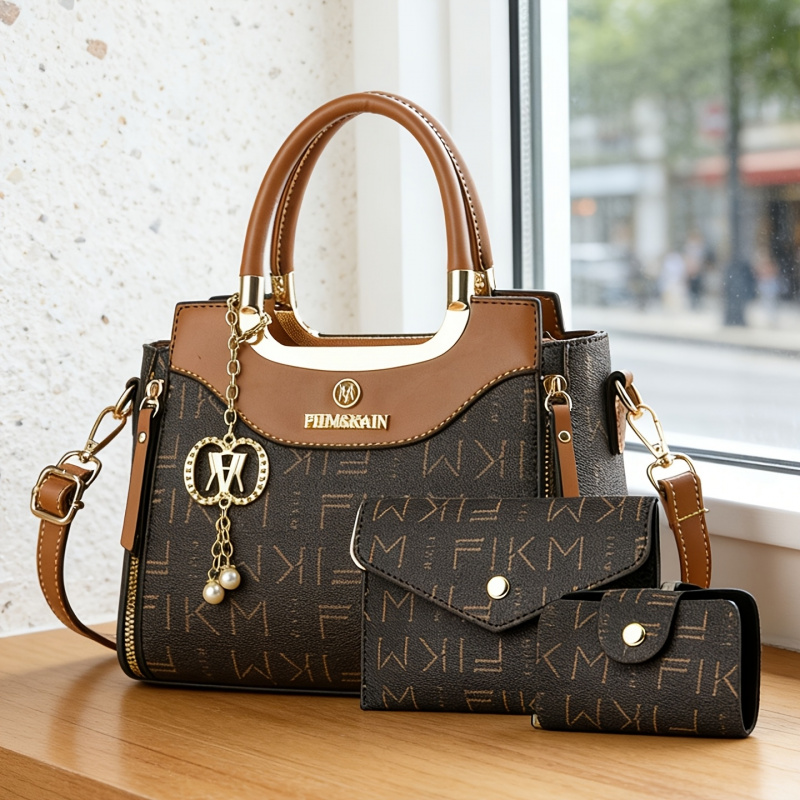 Luxury Zipper Bags - ชุดกระเป๋าพิมพ์ลายตัวอักษร 3 ชิ้น สไตล์หรูหรา คุณภาพสูง กระเป๋าแฟชั่นสำหรับผู้หญิง