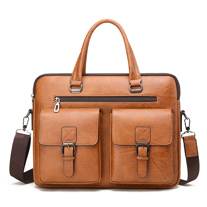 Luxury Bags That Fit Laptop - กระเป๋าใส่เอกสารทางธุรกิจของผู้ชายแบรนด์หรูกระเป๋าใส่เอกสารหนังหนัง PU กระเป๋าสะพายไหล่กระเป๋าอาหารกลางวันสำนักงานสำหรับแล็ปท็อป A4ไฟล์สำหรับผู้ชาย