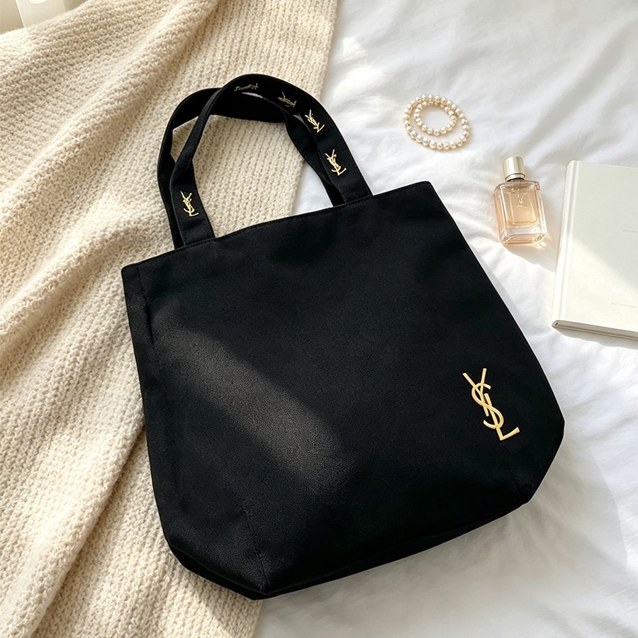 Luxury Designer Bags Ysl - กระเป๋า YSL (Yves Saint Laurent) กระเป๋าสะพายไหล่ผ้าแคนวาสสีดำสุดหรูแบบมินิมอล