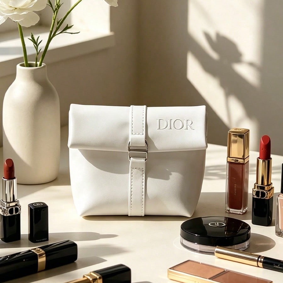 Luxury Designer Bags Ysl - กระเป๋าดิออร์สีขาว กระเป๋าเครื่องสำอาง หรูหรา โลโก้ CD แบบนูน
