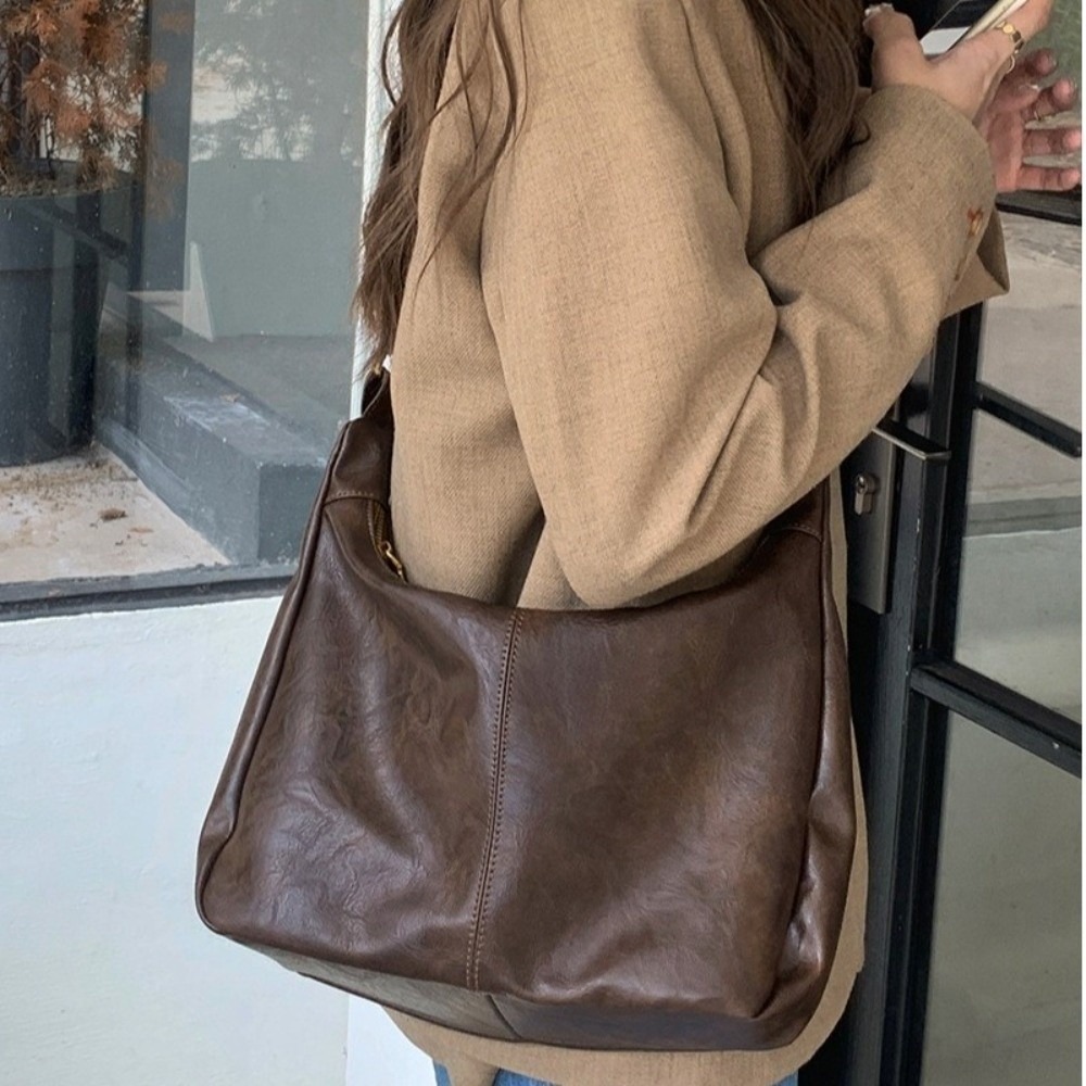 Luxury Y2K Bags - กระเป๋าสะพายข้างทรงบอสตันสุดหรู รุ่นฮอบโบ Y2k หนังแท้ กระเป๋าสะพายไหล่แบบมีซิป ความจุเยอะ