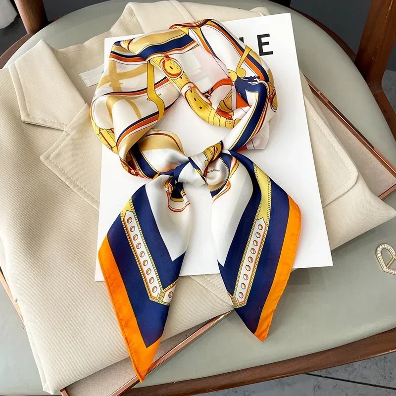 Luxury Bags In China - ผ้าพันคอไหมสี่เหลี่ยมลายโซ่ ดีไซน์หรูหรา สำหรับผู้หญิง ผ้าซาตินเนื้อนุ่ม ใช้เป็นผ้าคาดผม ผ้าคลุมศีรษะ