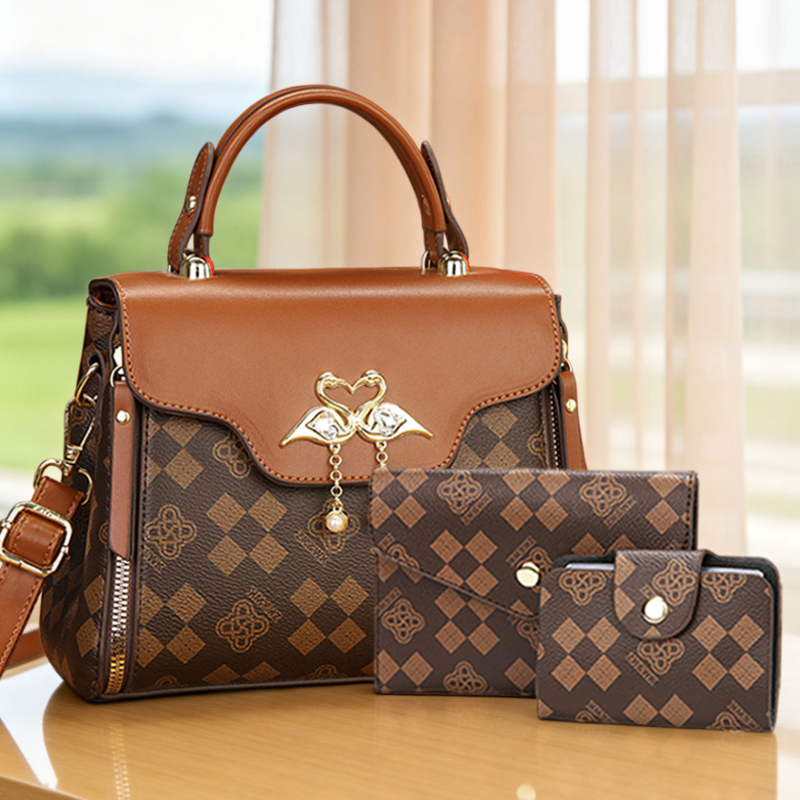 Luxury Zipper Bags - ชุดกระเป๋าผู้หญิง 3 ชิ้น กระเป๋าสะพายข้างผู้หญิงลายพิมพ์หรูหราแบบเบาๆ ใช้ได้หลายแบบ รวมถึงสะพายไหล่เดียว