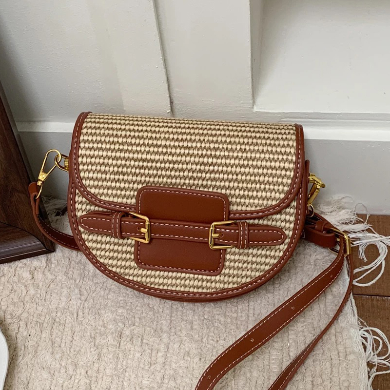 Luxury Bags Leather - กระเป๋าสะพายทรงอังกฤษขนาดเล็กสำหรับผู้หญิง กระเป๋าถือดีไซน์หรูหรา รุ่นใหม่ปี 2026 ทำจากวัสดุปาปิรัสถัก พร้อมสายสะพาย