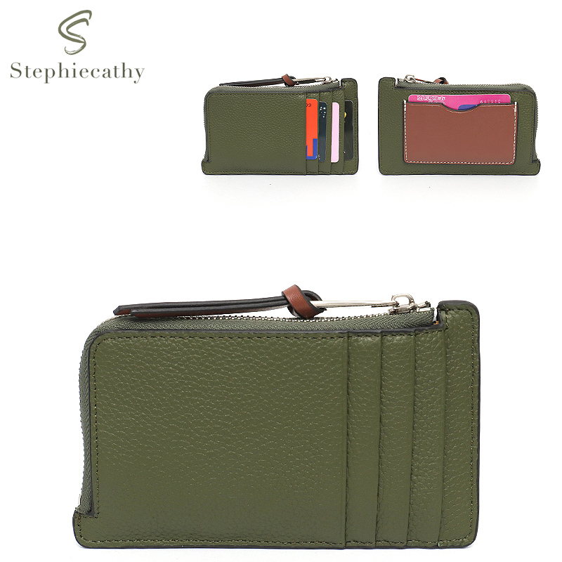 Luxury Ziploc Bags - SC ของแท้หนังผู้หญิงหรูหรากระเป๋ากระเป๋าสตางค์ขนาดเล็กซิปเงินกระเป๋าแบบพกพา Cowhide กระเป๋าเหรียญ Contrast สี
