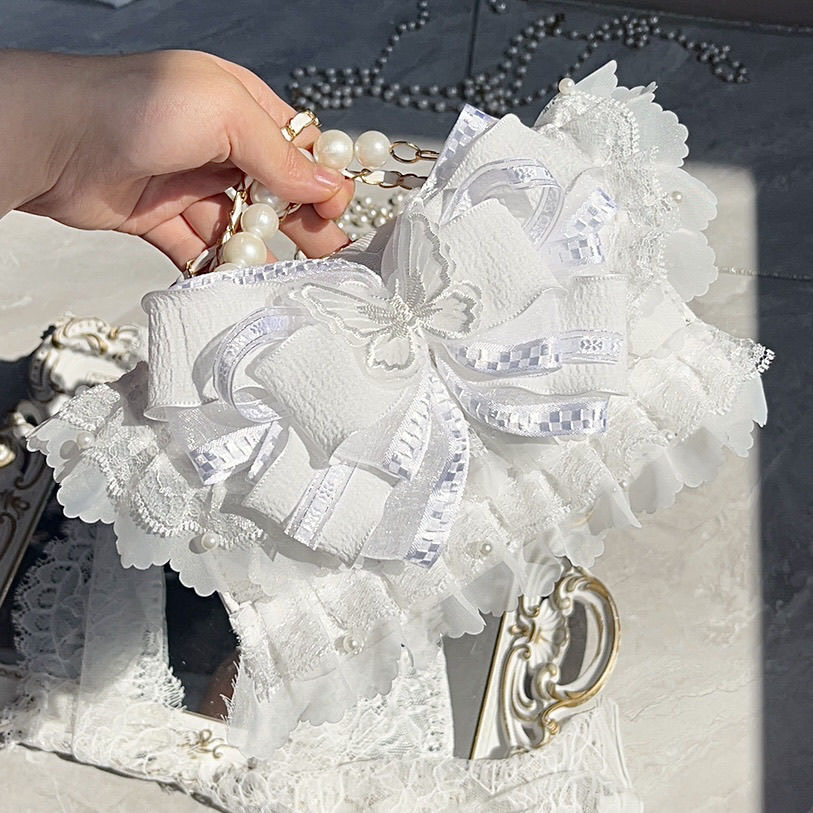 Luxury Y2K Bags - กระเป๋าสะพายข้างผู้หญิงสไตล์โลลิต้า อุปกรณ์คอสเพลย์ Y2K กระเป๋าถือโบว์ผีเสื้อ กระเป๋าสะพายไหล่ กระเป๋าดีไซเนอร์