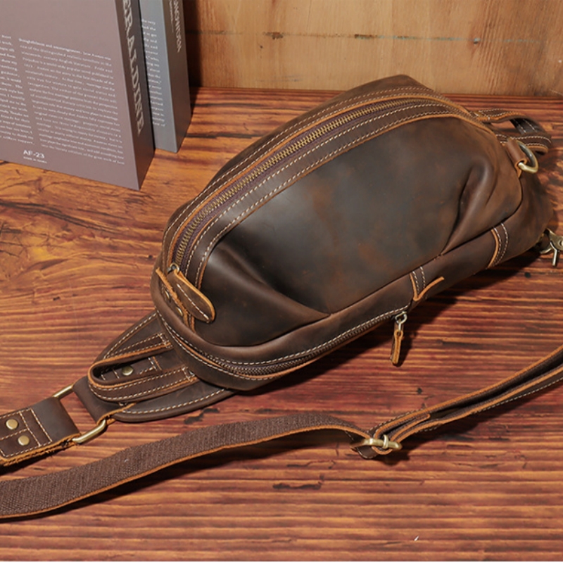 Luxury Bags Leather - กระเป๋าสะพายพาดลำตัวสะพายไหล่อเนกประสงค์ทำจากหนังแท้มีสายคล้องกระเป๋าคาดหน้าอกสำหรับผู้ชายดีไซน์แฟชั่นแบบหรูหราสำหรับกีฬากลางแจ้ง